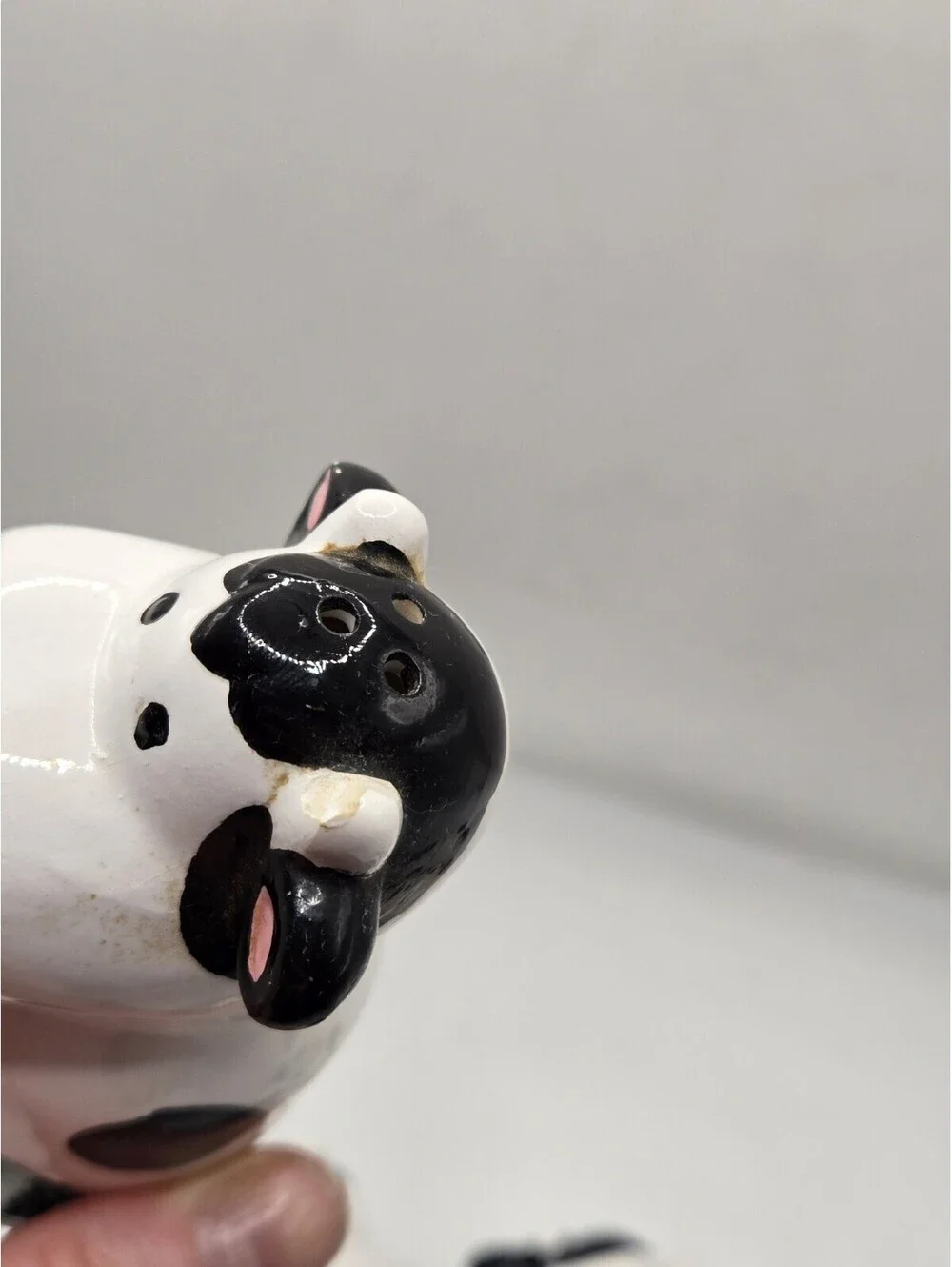 Vtg Ceramic Cow Spice Jars Shakers Set of 7 Black White Country Kitchen AS IS